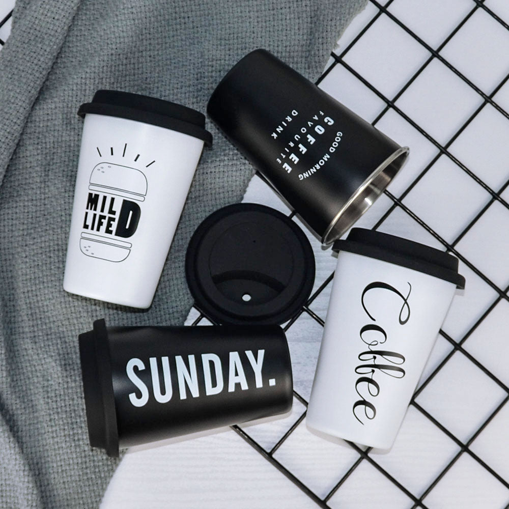 Black & White Stainless Steel Coffee Mug