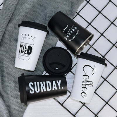 Black & White Stainless Steel Coffee Mug